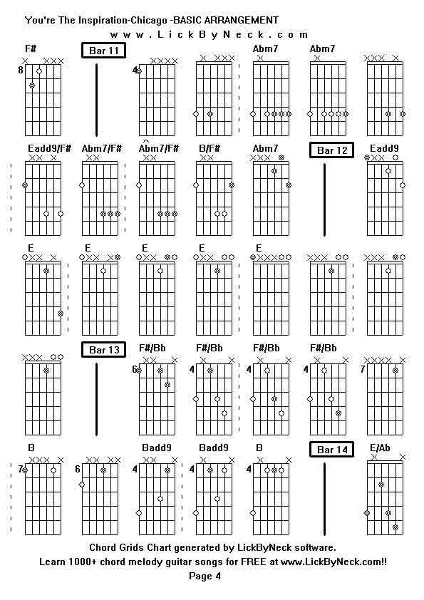 Chord Grids Chart of chord melody fingerstyle guitar song-You're The Inspiration-Chicago -BASIC ARRANGEMENT,generated by LickByNeck software.